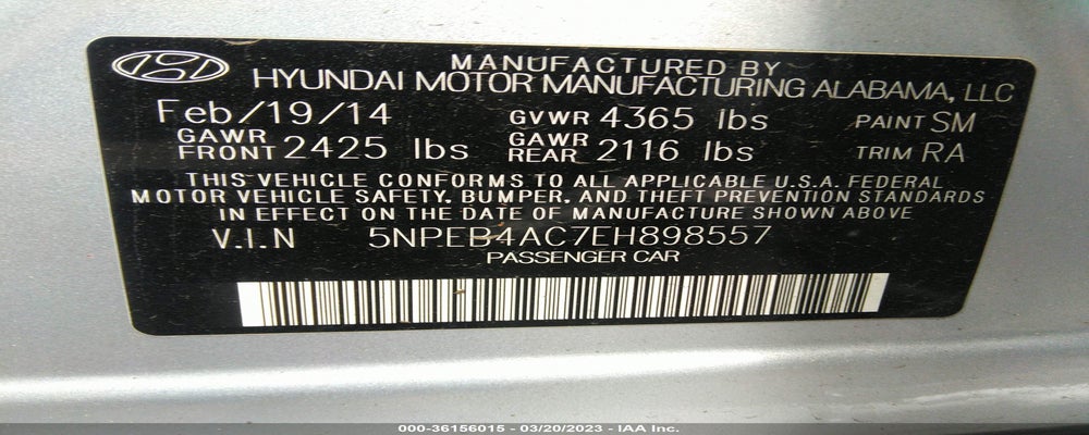 5NPEB4AC7EH898557 2014 HYUNDAI SONATA photo no. 9