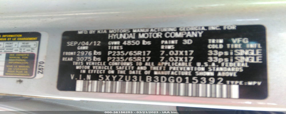 5XYZU3LB3DG015392 2013 HYUNDAI SANTA FE SPORT photo no. 9