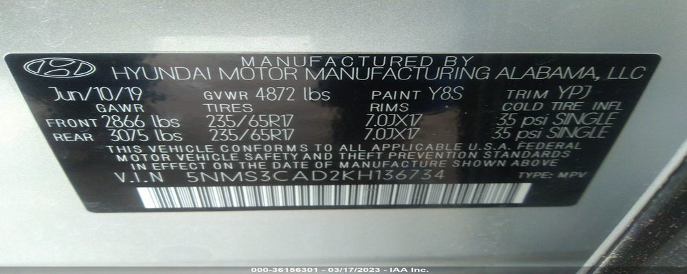 5NMS3CAD2KH136734 2019 HYUNDAI SANTA FE photo no. 9