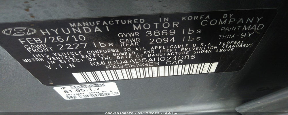 KMHDU4AD5AU024086 2010 HYUNDAI ELANTRA photo no. 9