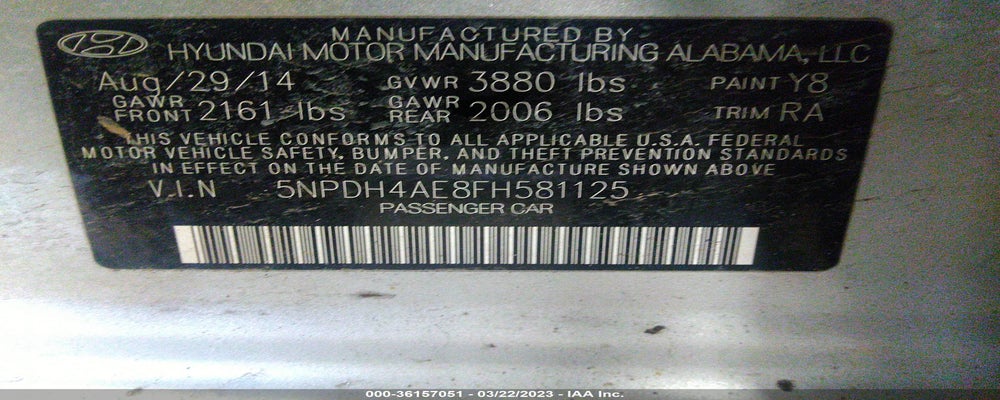 5NPDH4AE8FH581125 2015 HYUNDAI ELANTRA photo no. 9