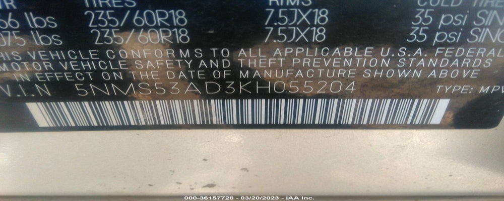 5NMS53AD3KH055204 2019 HYUNDAI SANTA FE photo no. 9
