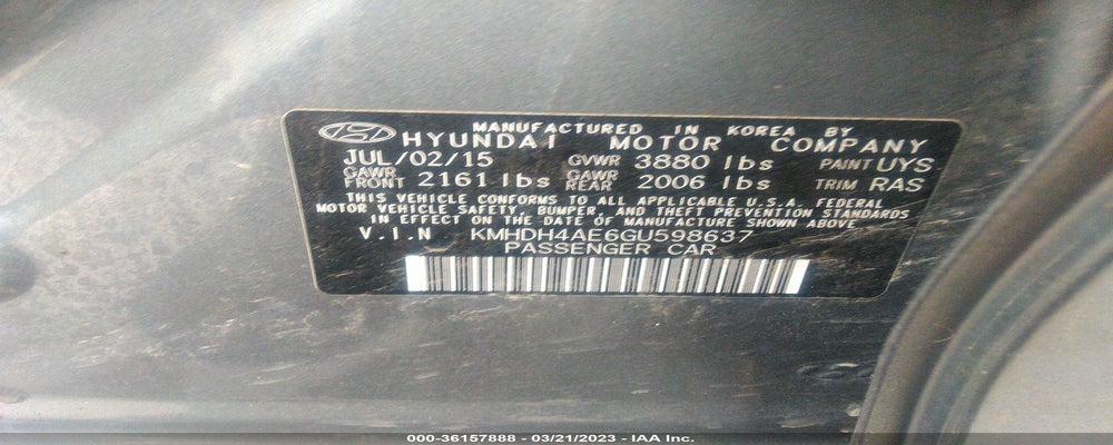 KMHDH4AE6GU598637 2016 HYUNDAI ELANTRA photo no. 9
