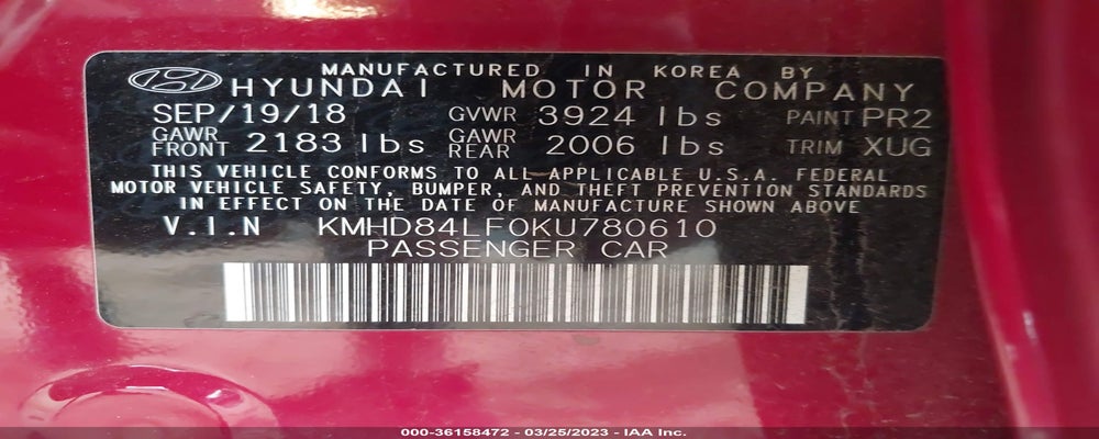 KMHD84LF0KU780610 2019 HYUNDAI ELANTRA photo no. 9