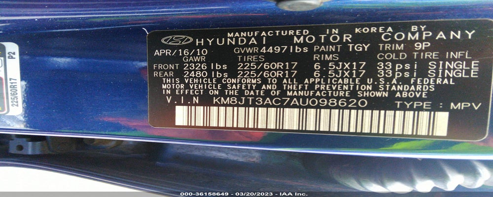 KM8JT3AC7AU098620 2010 HYUNDAI TUCSON photo no. 9