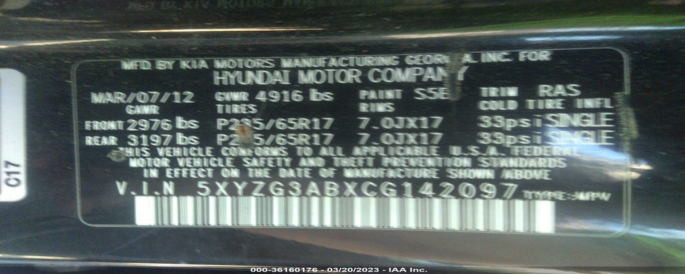 5XYZG3ABXCG142097 2012 HYUNDAI SANTA FE photo no. 9