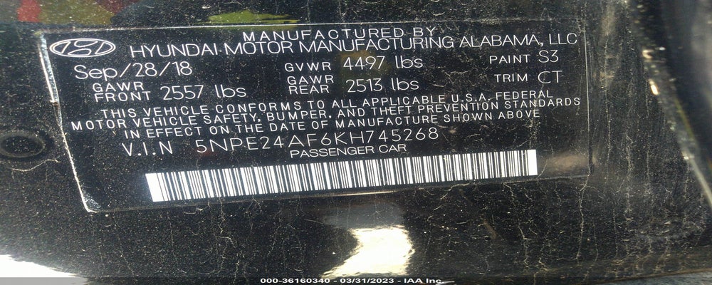 5NPE24AF6KH745268 2019 HYUNDAI SONATA photo no. 9