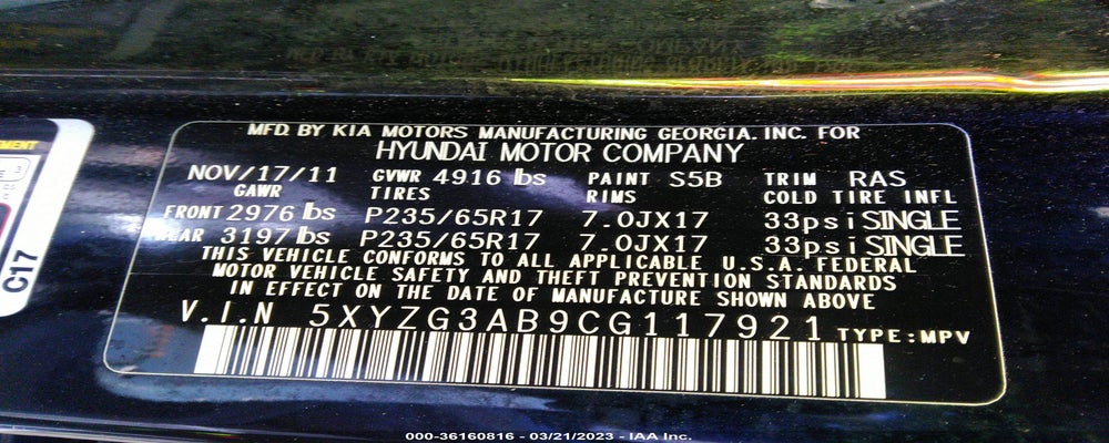 5XYZG3AB9CG117921 2012 HYUNDAI SANTA FE photo no. 9