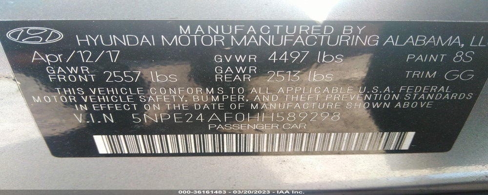 5NPE24AF0HH589298 2017 HYUNDAI SONATA photo no. 9