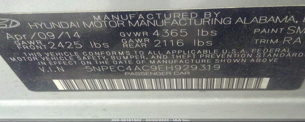 5NPEC4AC9EH929319 2014 HYUNDAI SONATA photo no. 9