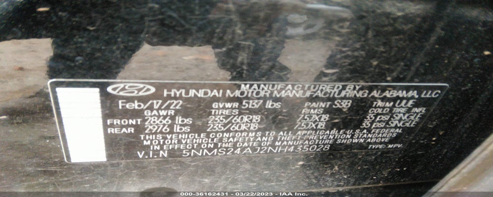 5NMS24AJ2NH435028 2022 HYUNDAI SANTA FE photo no. 9