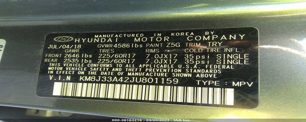 KM8J33A42JU801159 2018 HYUNDAI TUCSON photo no. 9