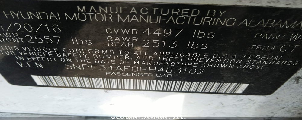 5NPE34AF0HH463102 2017 HYUNDAI SONATA photo no. 9