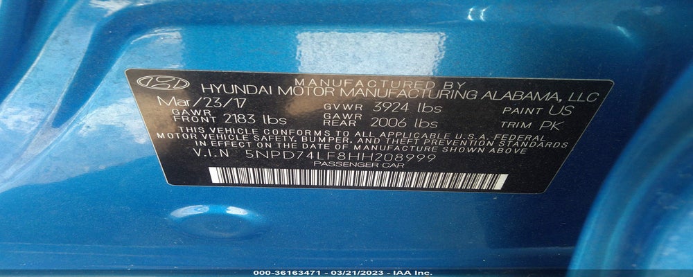 5NPD74LF8HH208999 2017 HYUNDAI ELANTRA photo no. 9