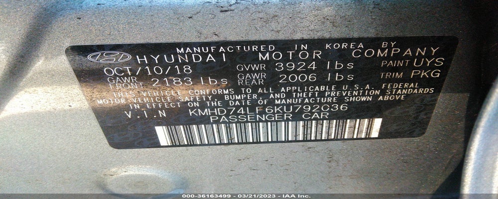 KMHD74LF6KU792036 2019 HYUNDAI ELANTRA photo no. 9