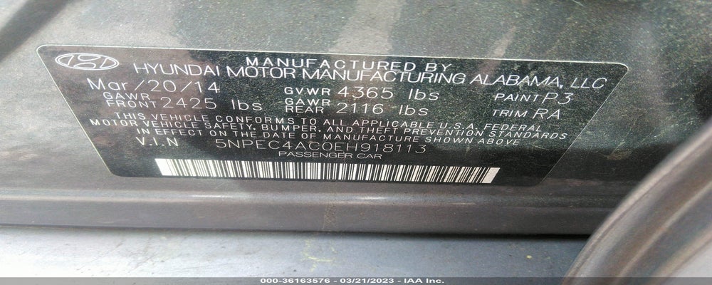 5NPEC4AC0EH918113 2014 HYUNDAI SONATA photo no. 9