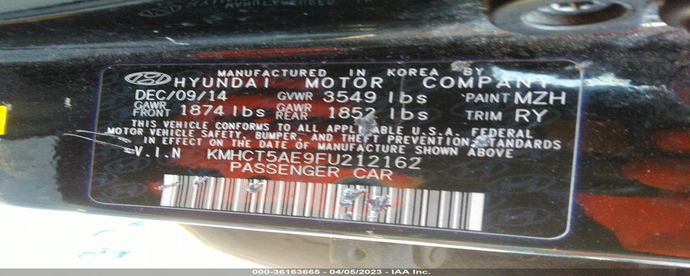 KMHCT5AE9FU212162 2015 HYUNDAI ACCENT photo no. 9