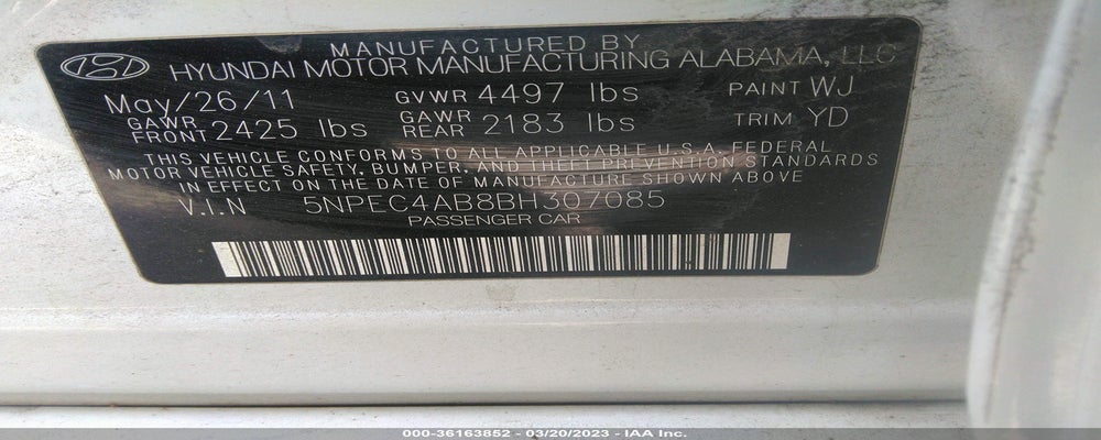 5NPEC4AB8BH307085 2011 HYUNDAI SONATA photo no. 9