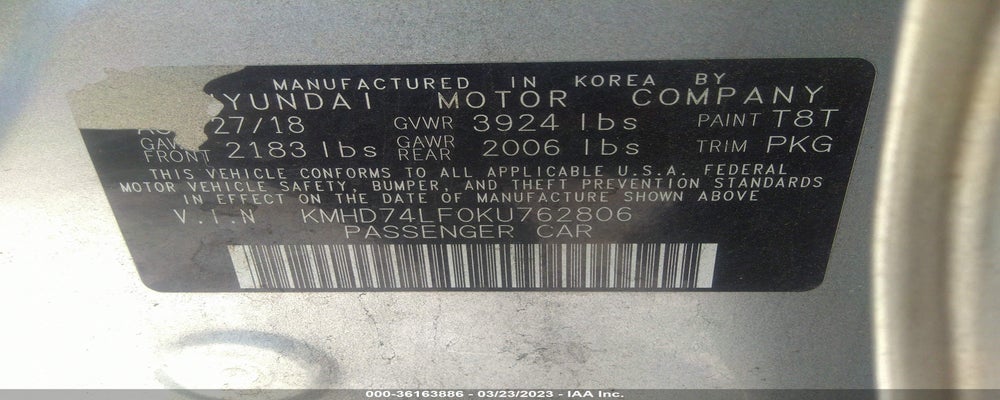 KMHD74LF0KU762806 2019 HYUNDAI ELANTRA photo no. 9