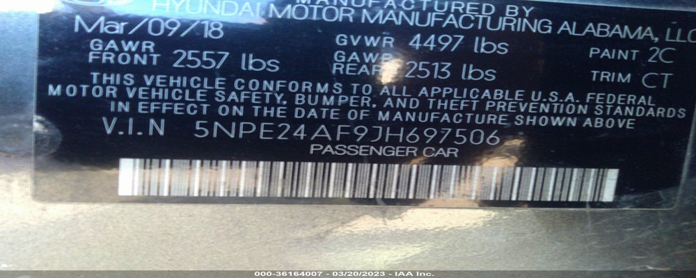 5NPE24AF9JH697506 2018 HYUNDAI SONATA photo no. 9