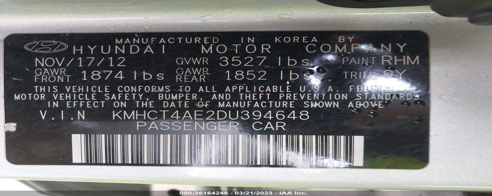 KMHCT4AE2DU394648 2013 HYUNDAI ACCENT photo no. 9