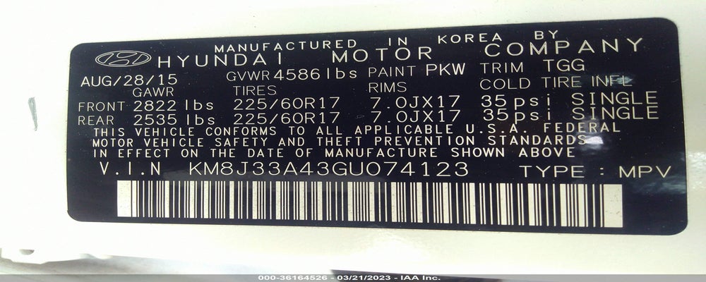 KM8J33A43GU074123 2016 HYUNDAI TUCSON photo no. 9