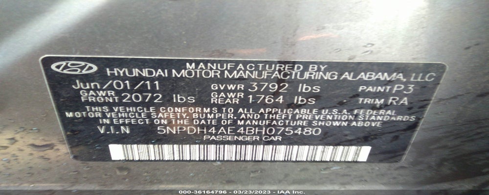 5NPDH4AE4BH075480 2011 HYUNDAI ELANTRA photo no. 9