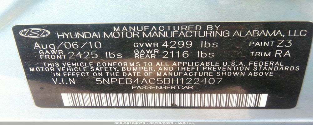 5NPEB4AC5BH122407 2011 HYUNDAI SONATA photo no. 9