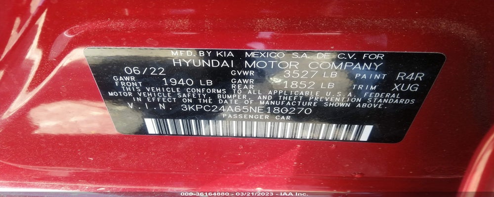 3KPC24A65NE180270 2022 HYUNDAI ACCENT photo no. 9