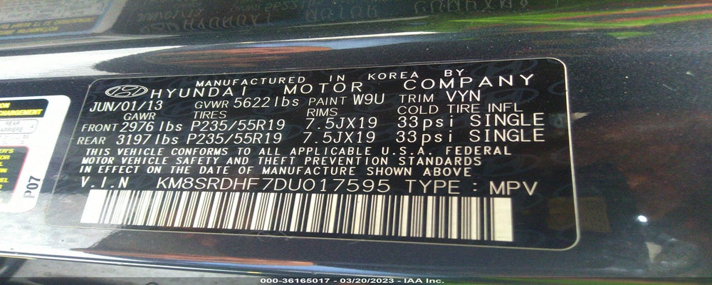 KM8SRDHF7DU017595 2013 HYUNDAI SANTA FE photo no. 9