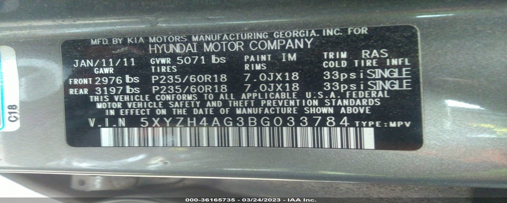 5XYZH4AG3BG033784 2011 HYUNDAI SANTA FE photo no. 9