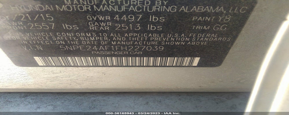 5NPE24AF1FH227039 2015 HYUNDAI SONATA photo no. 9