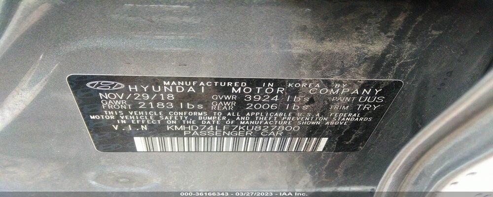 KMHD74LF7KU827800 2019 HYUNDAI ELANTRA photo no. 9