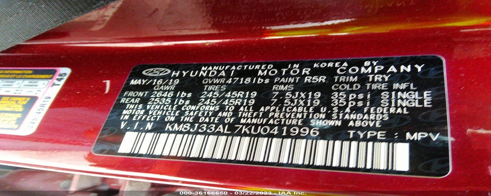 KM8J33AL7KU041996 2019 HYUNDAI TUCSON photo no. 9