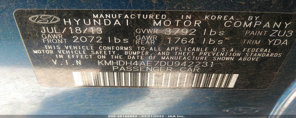 KMHDH4AE7DU942231 2013 HYUNDAI ELANTRA photo no. 9