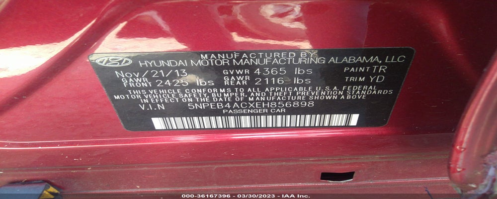 5NPEB4ACXEH856898 2014 HYUNDAI SONATA photo no. 9