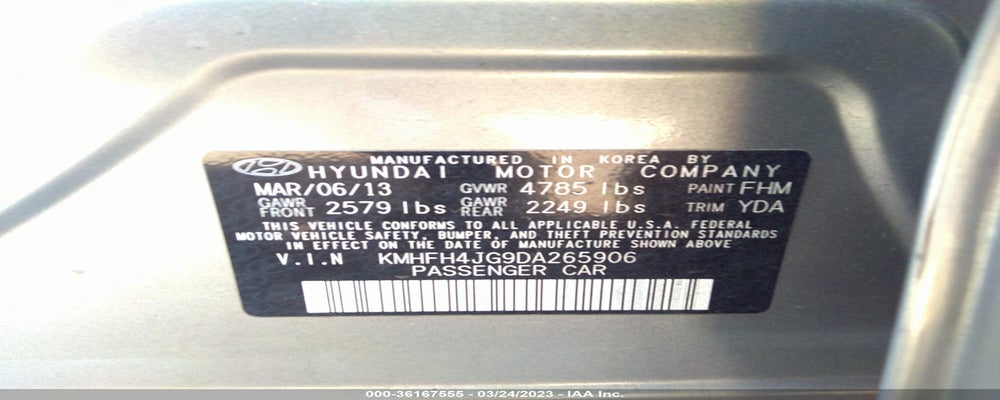 KMHFH4JG9DA265906 2013 HYUNDAI AZERA photo no. 9