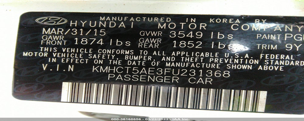 KMHCT5AE3FU231368 2015 HYUNDAI ACCENT photo no. 9