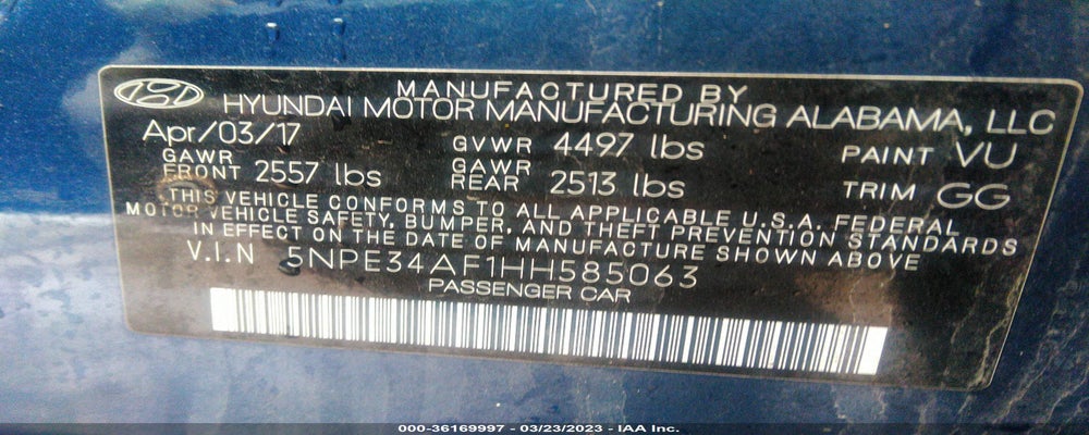 5NPE34AF1HH585063 2017 HYUNDAI SONATA photo no. 9