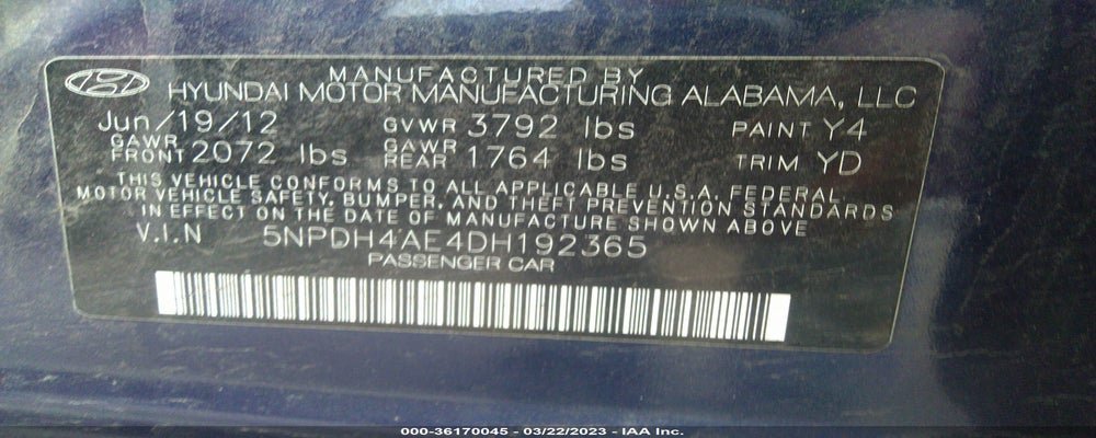 5NPDH4AE4DH192365 2013 HYUNDAI ELANTRA photo no. 9