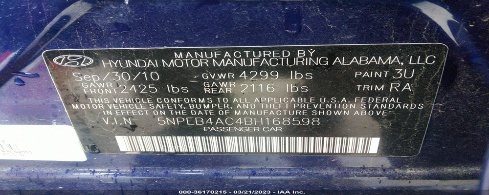 5NPEB4AC4BH168598 2011 HYUNDAI SONATA photo no. 9
