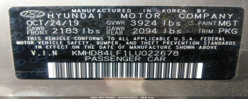 KMHD84LF1LU022678 2020 HYUNDAI ELANTRA photo no. 9