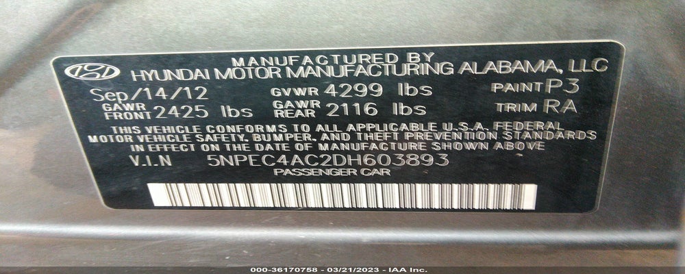 5NPEC4AC2DH603893 2013 HYUNDAI SONATA photo no. 9