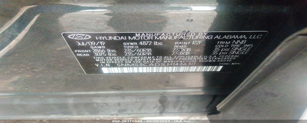 5NMS3CAD1LH143630 2020 HYUNDAI SANTA FE photo no. 9