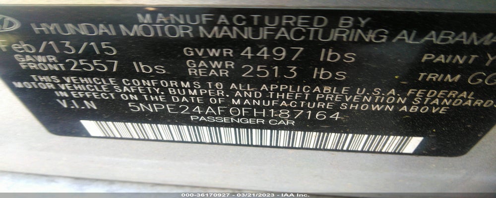 5NPE24AF0FH187164 2015 HYUNDAI SONATA photo no. 9