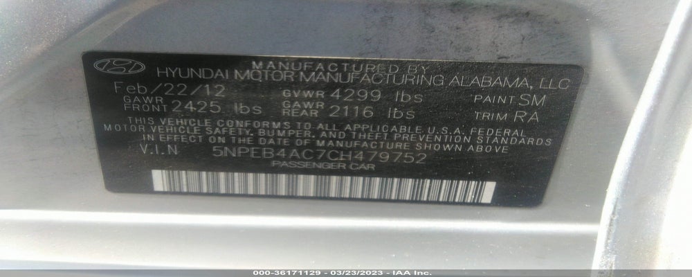 5NPEB4AC7CH479752 2012 HYUNDAI SONATA photo no. 9