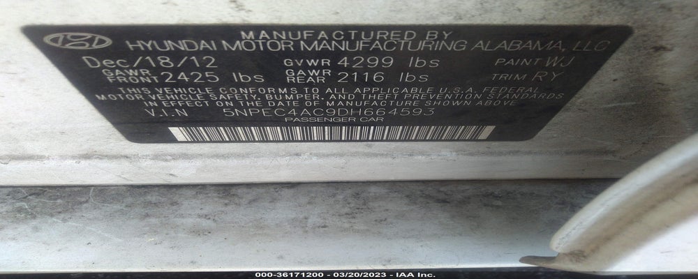 5NPEC4AC9DH664593 2013 HYUNDAI SONATA photo no. 9