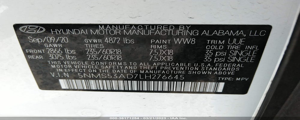 5NMS53AD7LH276645 2020 HYUNDAI SANTA FE photo no. 9