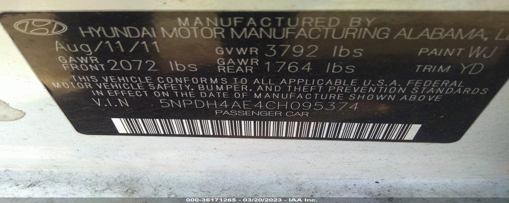 5NPDH4AE4CH095374 2012 HYUNDAI ELANTRA photo no. 9
