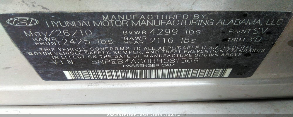 5NPEB4AC0BH081569 2011 HYUNDAI SONATA photo no. 9